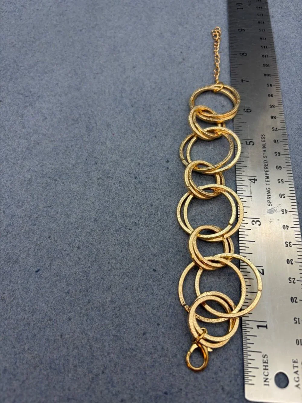 Textured Circle Link Bracelet 7 In Gold Adjustable Chain Retro Vintage MCM Glam